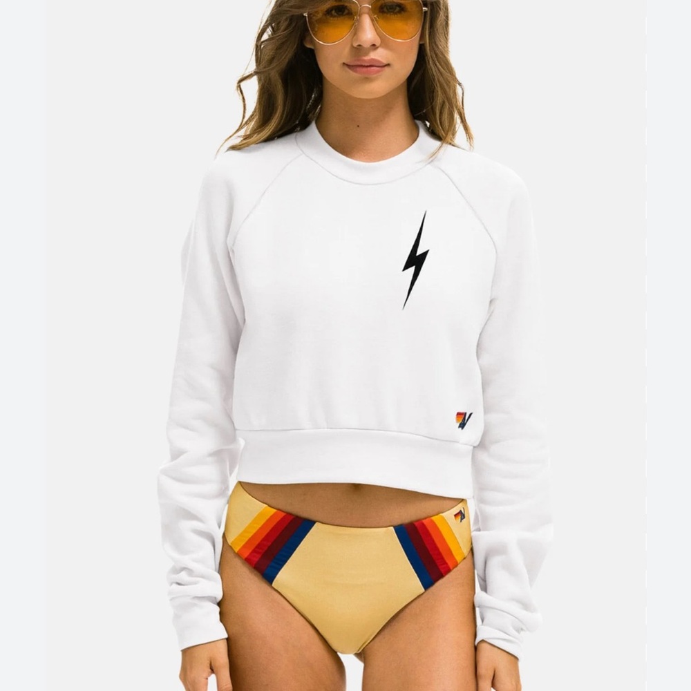 Aviator Nation Cropped Bolt Crewneck Sweatshirt